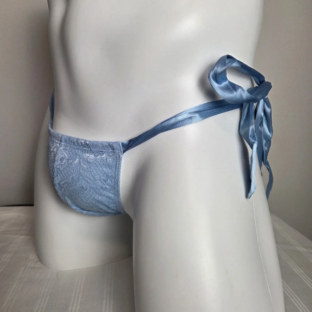 Cosabella Never Say Never Mens Lace Side Tie Thong Light Blue‎ Underwear